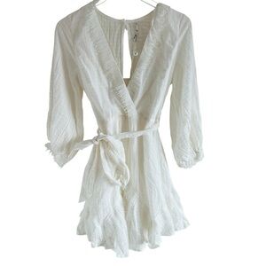 Angel Biba White Fringed Tiered White Dress